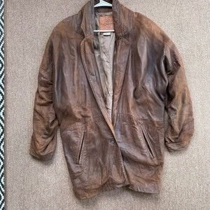 Golden Bear vintage Unisex long slouchy blazer leather nubuck size med 80s brown